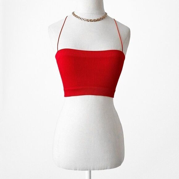Urban Outfitters Red Ribbed Knit Fitted Tank Cami Crop Top Size S - Picture 3 of 5
